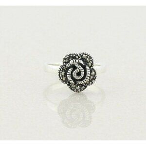 Sterling Silver Marcasite Flower Ring Size 8